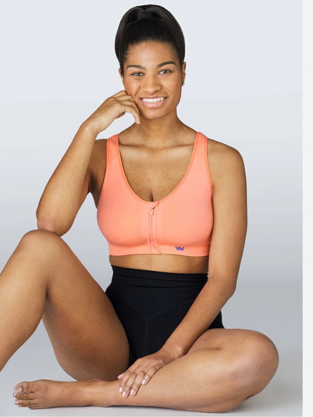 SHEFIT Lounge Bra Women's Size Luxe Front Zipper Closure Orange Peach